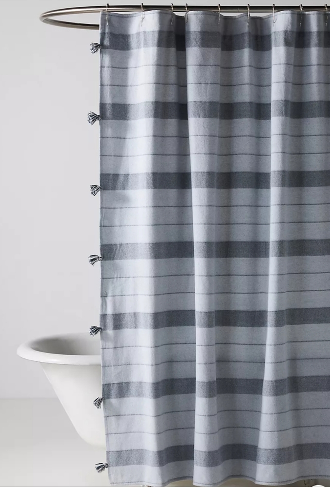 Anthropologie Striped Indie Shower Curtain - grey/blue